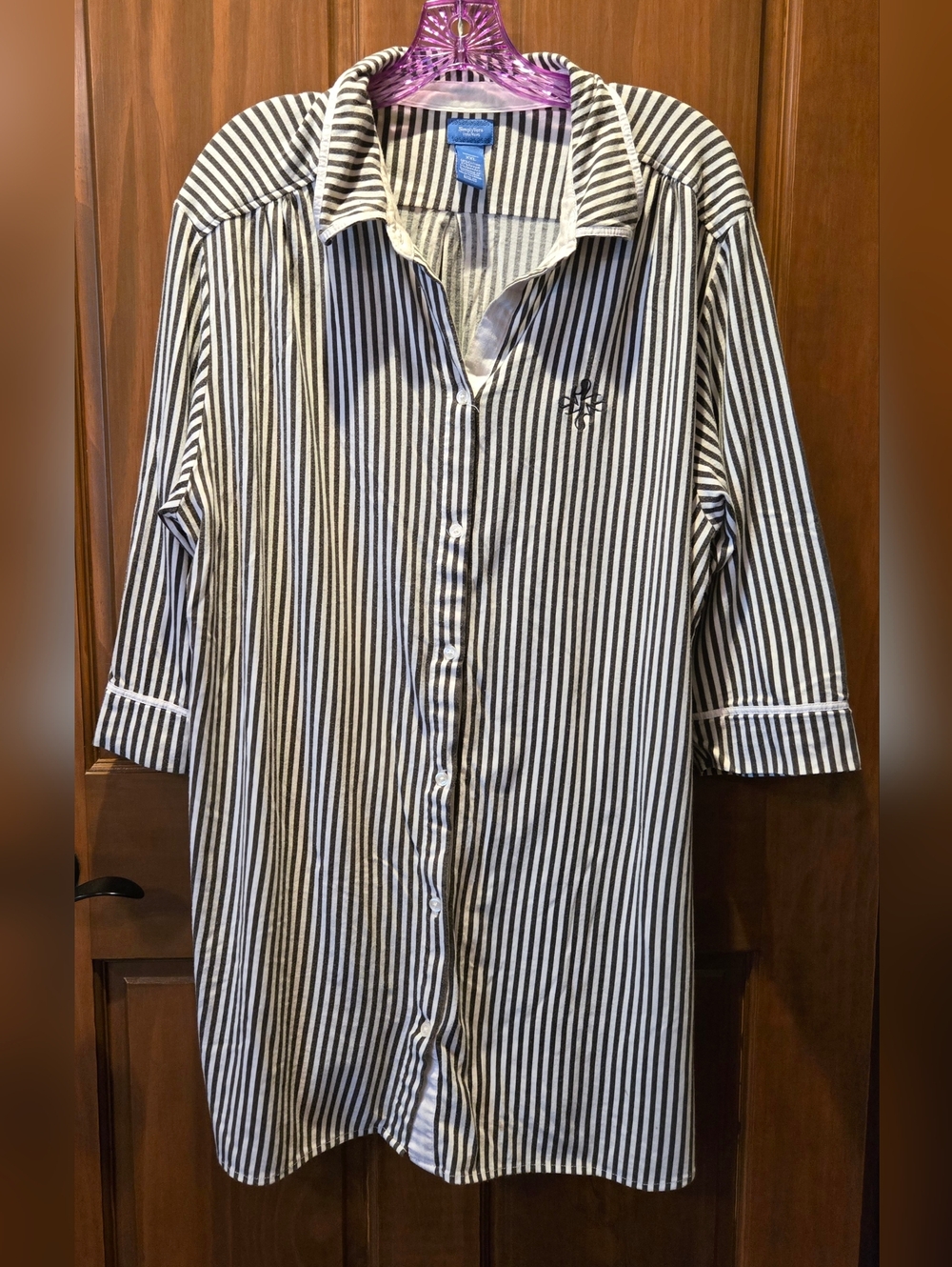 Simply Vera Vera Wang Black and White Striped Button-Down Nightshirt